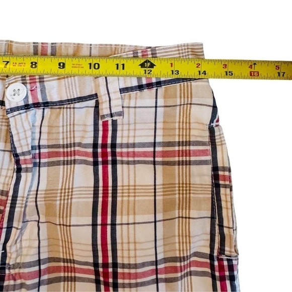 NSI Vintage Boys Plaid Cargo Shorts Size 16 Beige Red Black Cotton Blend - Picture 4 of 6